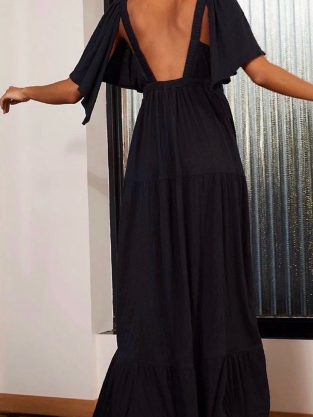 Free People Black Maxi Dress with V-Neck and Flutter Sleeves - Picture 2 of 3